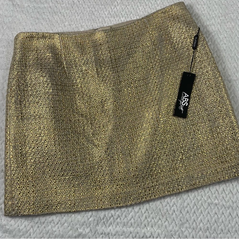 ABS Platinum by Allen Schwartz Gold Tweed Short Skirt Size 10